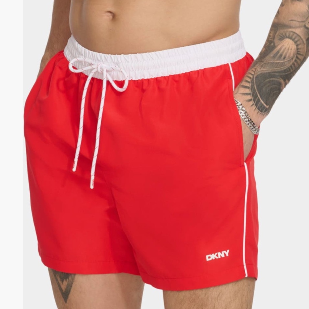 DKNY Two-Tone Swim Trunks - Red